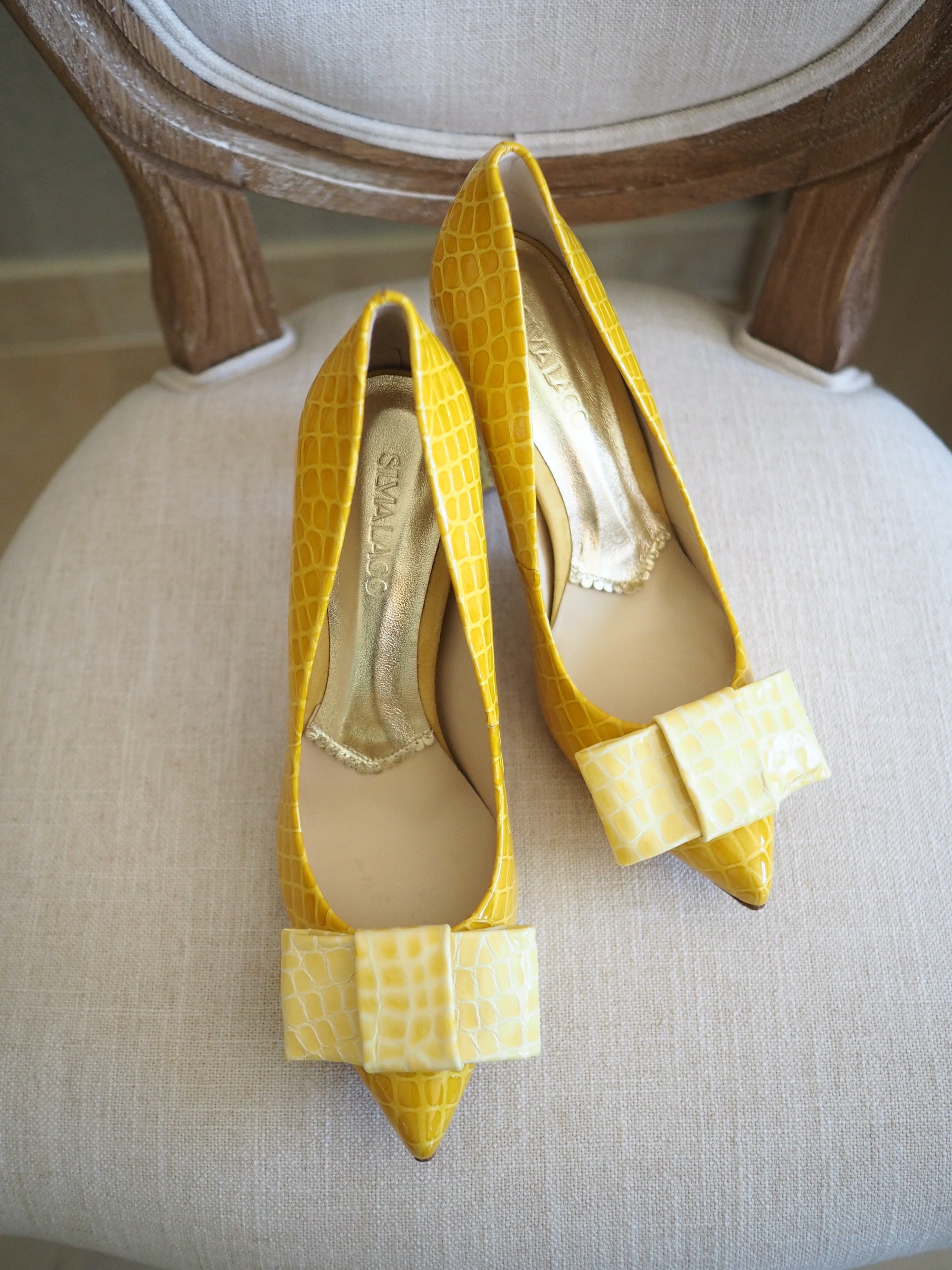 Paula pumps 100mm mustard croc patent