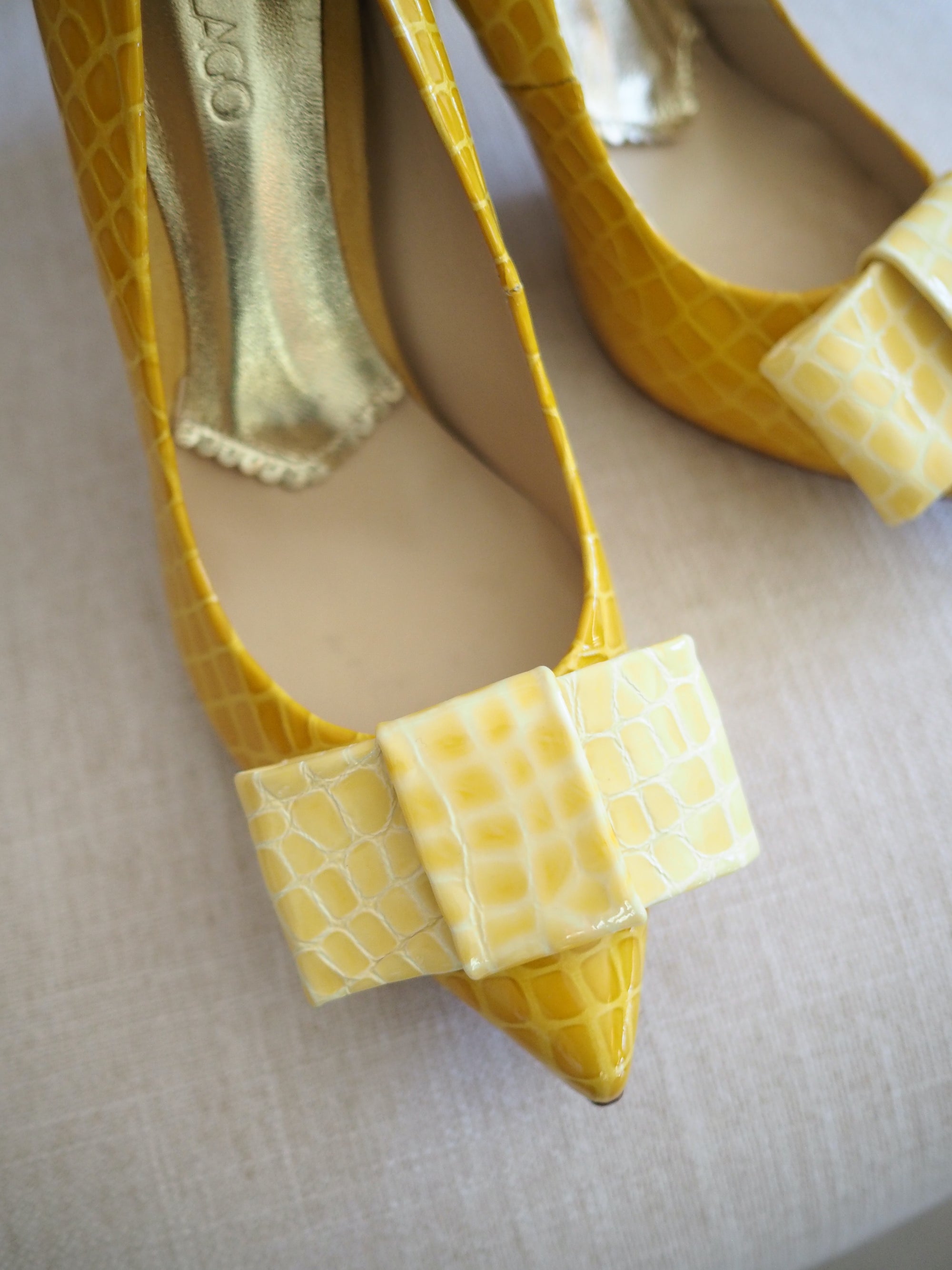 Paula pumps 100mm mustard croc patent