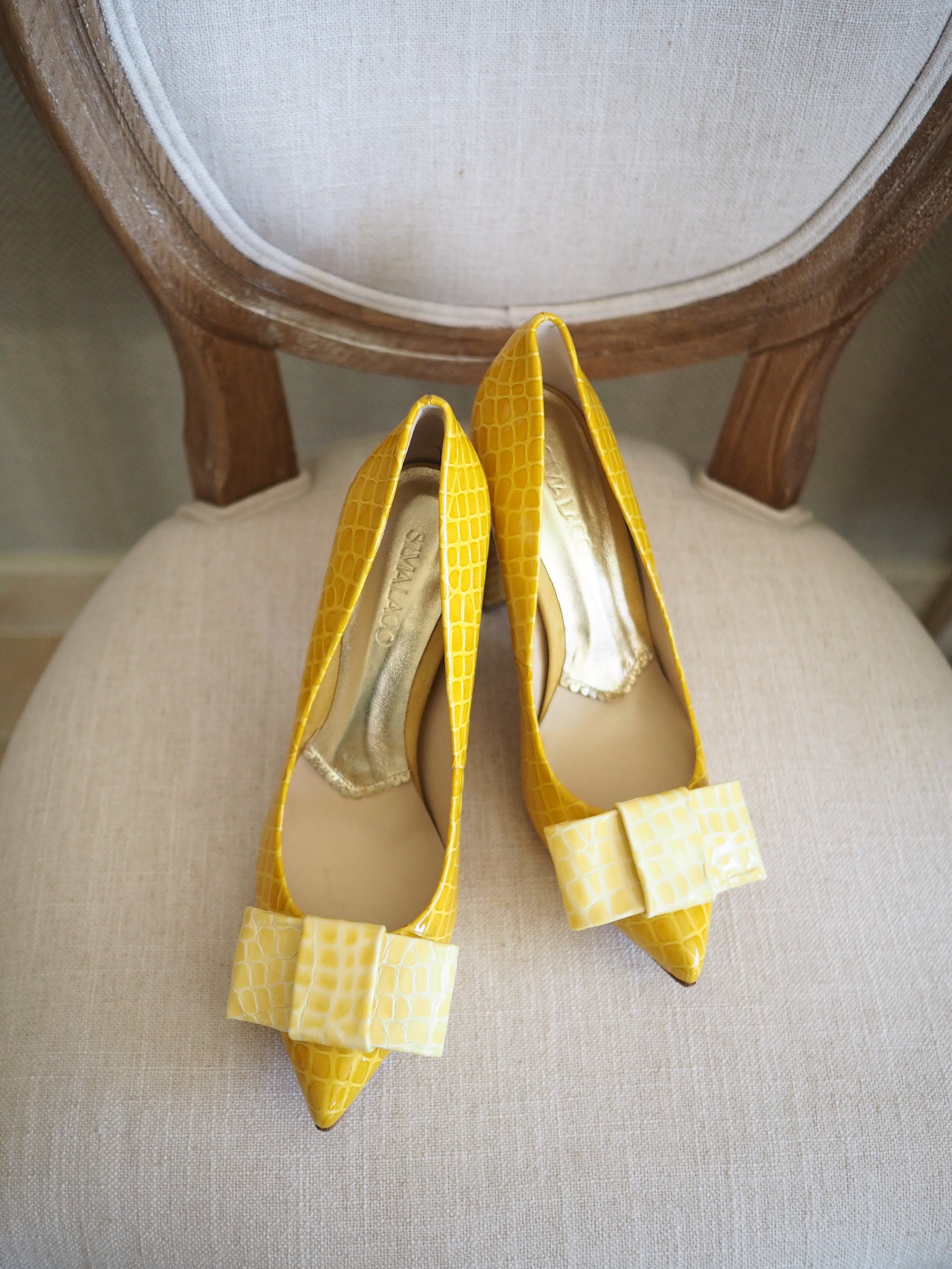 Paula pumps 100mm mustard croc patent