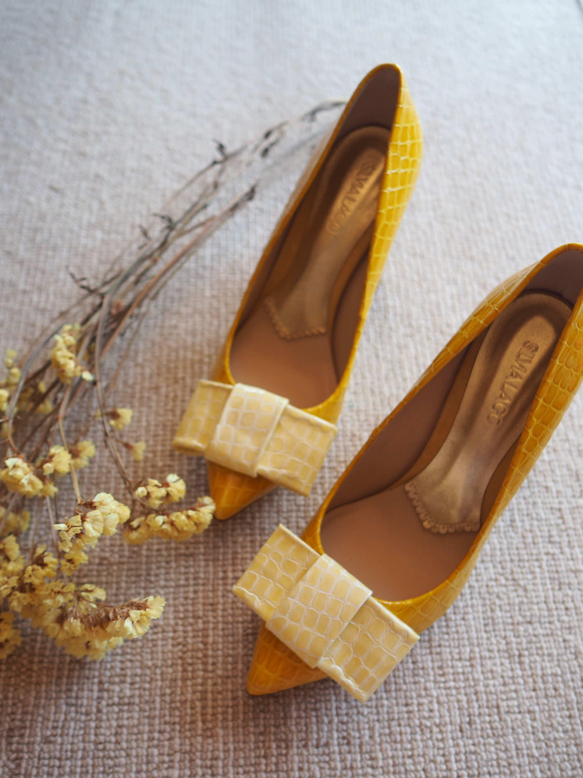 Paula pumps 100mm mustard croc patent